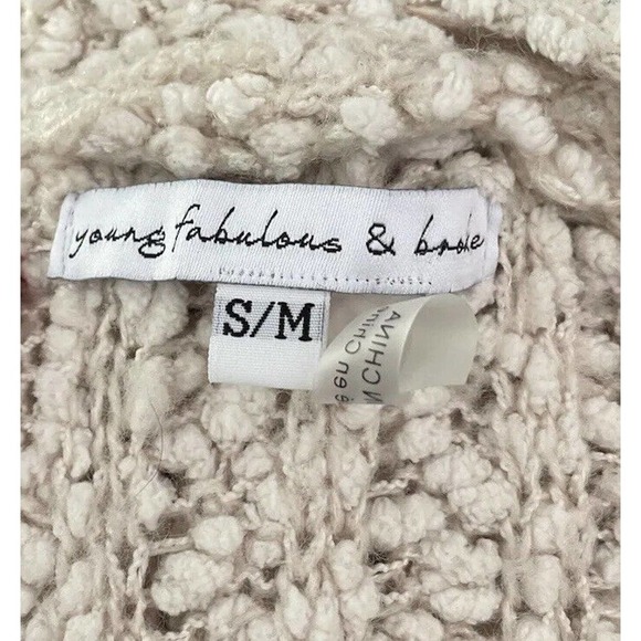 YOUNG Fabulous & Broke Chunky Knit Long Cardigan Sweater Beige Pockets Soft Cozy - Picture 5 of 8